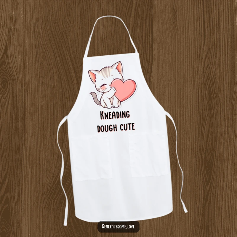 Funny kitten apron nuzzling a heart, ideal for cooking and cat lovers, a cute gift.