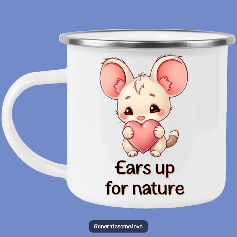 Funny Big Ear Creature Heart Camping Mug: Cheerful Sips with Curious Exploration