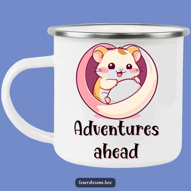 Funny Hamster Heart Ball Camping Mug: Adventure with Cute Comedy