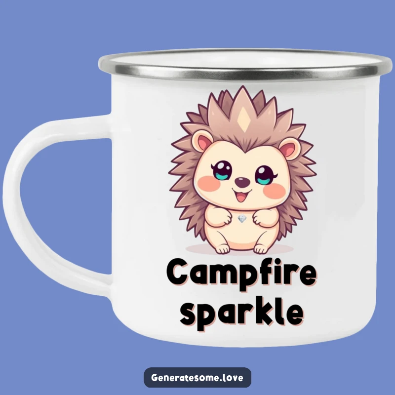 Funny Happy Hedgehog Gem Camping Mug: Adventure with Precious Sparkle