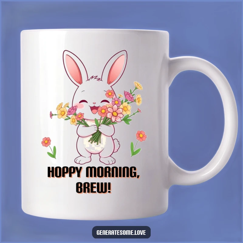 Funny Bunny Flower Bouquet Mug - Cheerful Spring Gift Idea
