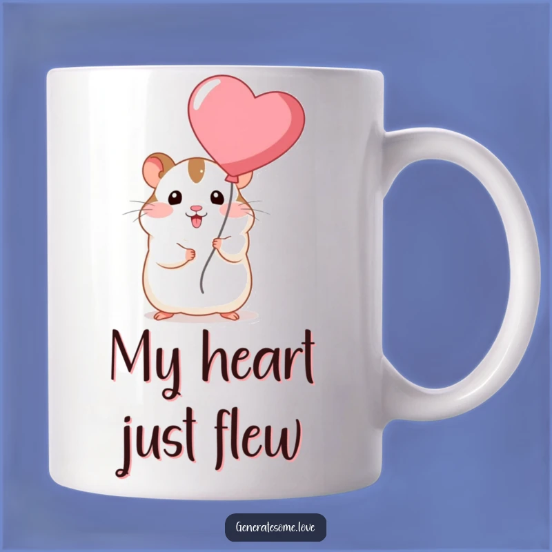 Funny Chubby Hamster Holding Heart Balloon Mug: A Sweet and Humorous Gift