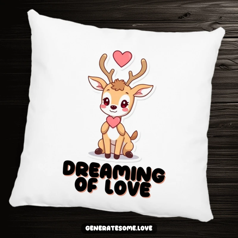 Funny plush pillow with a graceful deer character offering a heart with its antlers, adding romantic charm.