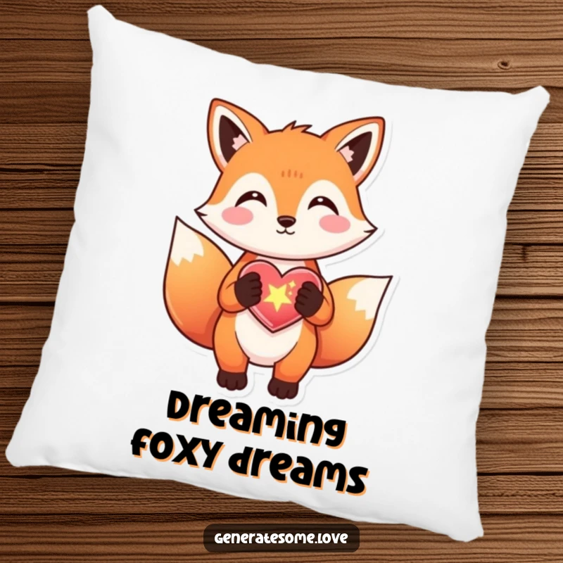 Funny fox pillow gifting a sparkly heart, perfect for cuddling and adding charm, a lovely gift.