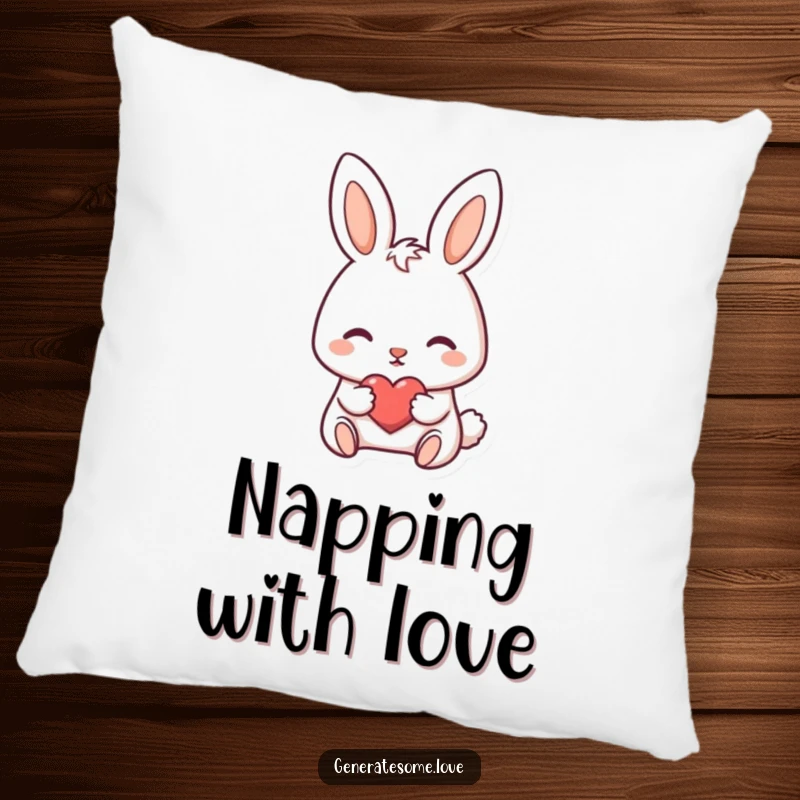 Funny pillow featuring a darling bunny character nudging a tiny heart forward, adding a sweet touch.