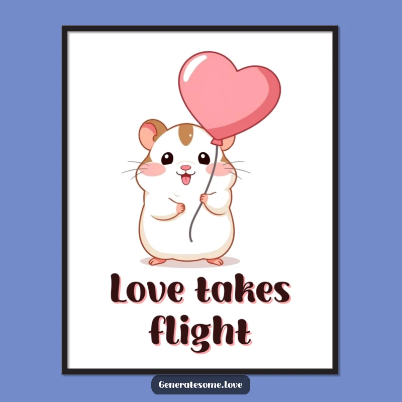 Funny Chubby Hamster Heart Balloon Digital Art: Instant Humorous Decor