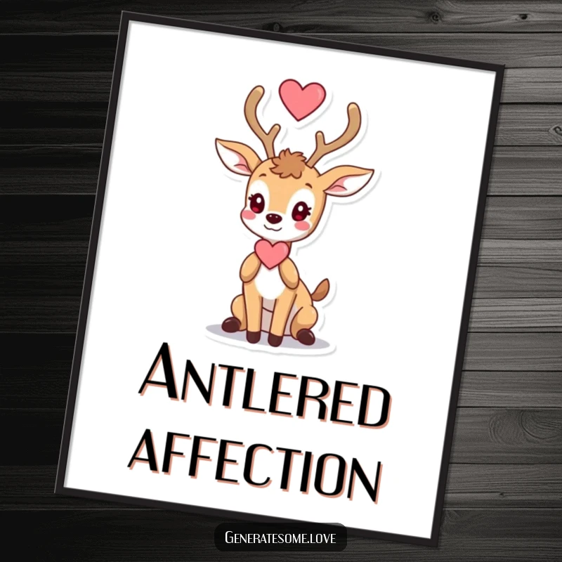 Funny digital art illustration of a deer character gracefully offering a heart with its antlers, symbolizing sweet love.