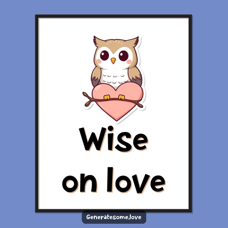 Funny Owl Heart Digital Art: Instant Love Wall Decor