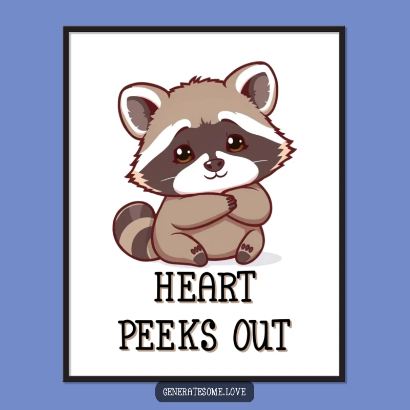 Funny Curious Raccoon Heart Digital Art: Instant Playful Decor
