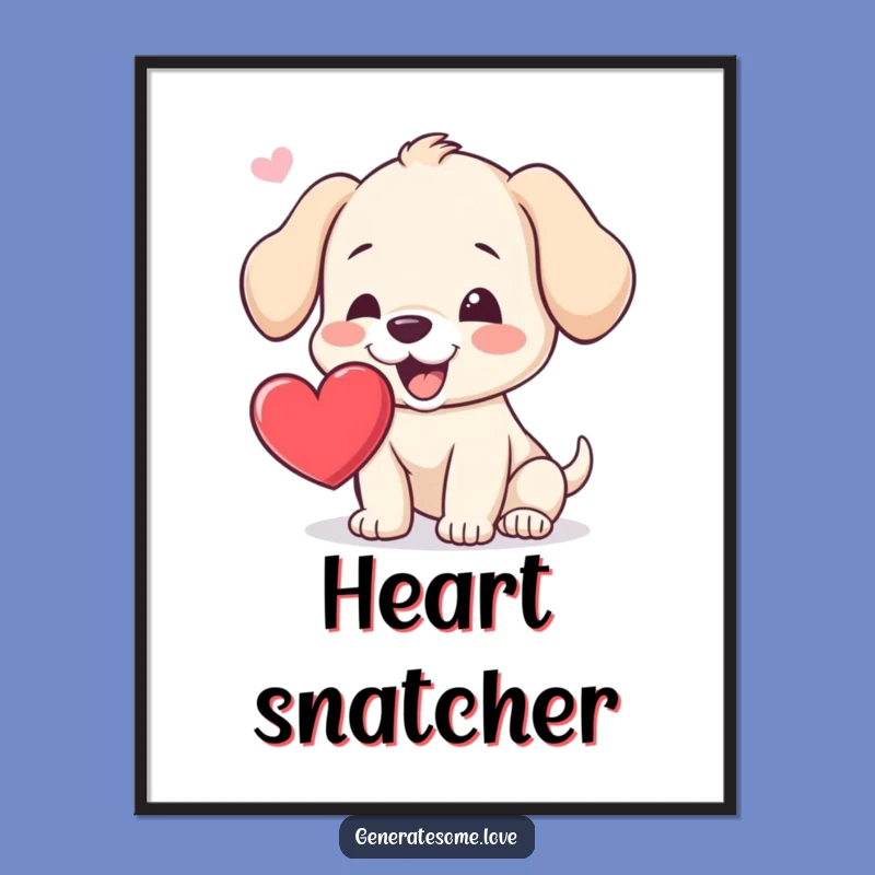 Funny Puppy Heart Catch Digital Art: Instant Dog Lover Decor Gift