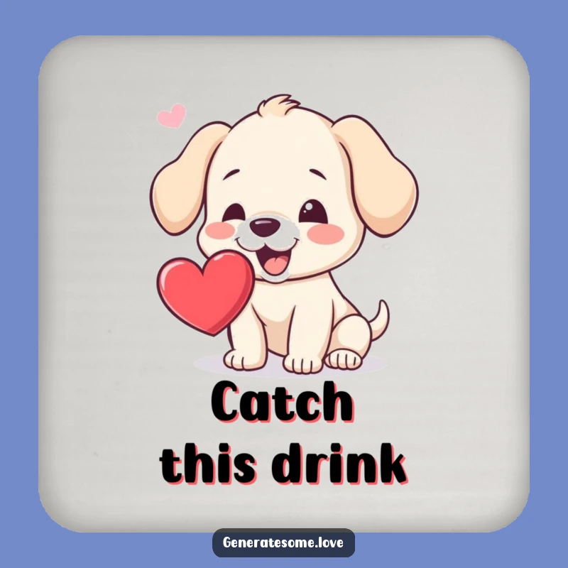 Funny Puppy Heart Catch Coaster: Protect Surfaces with Pup Love