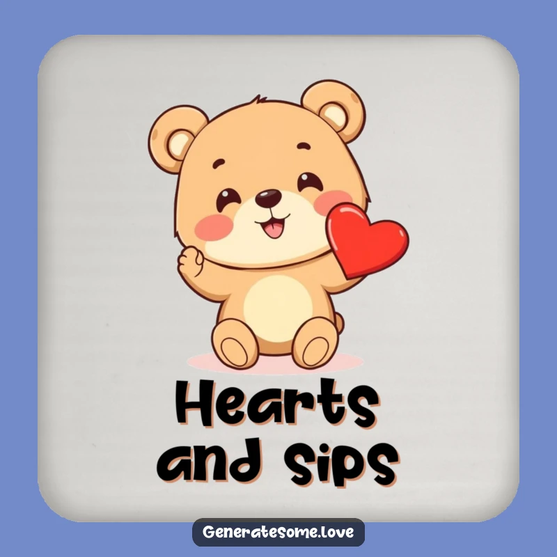 Funny Bear Cub Heart Coaster: Protect Surfaces with Cheerful Character Love Flair
