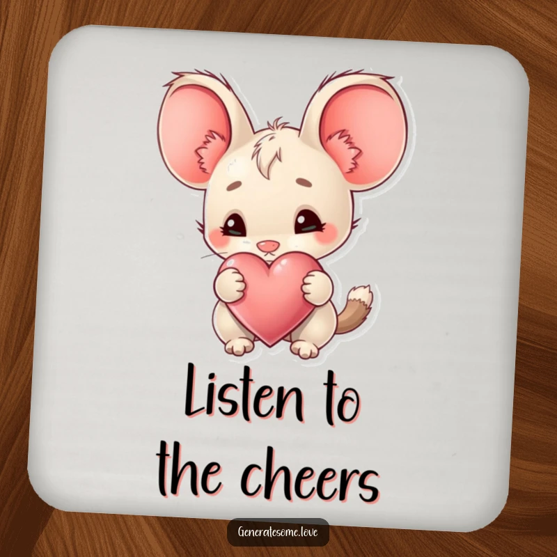 Funny Coaster featuring a creature with big ears curiously sniffing a heart, adding gentle, curious protection to tables.