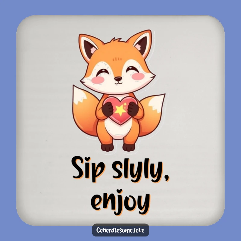 Funny Fox Sparkle Heart Coasters - Protect Surfaces With Magic