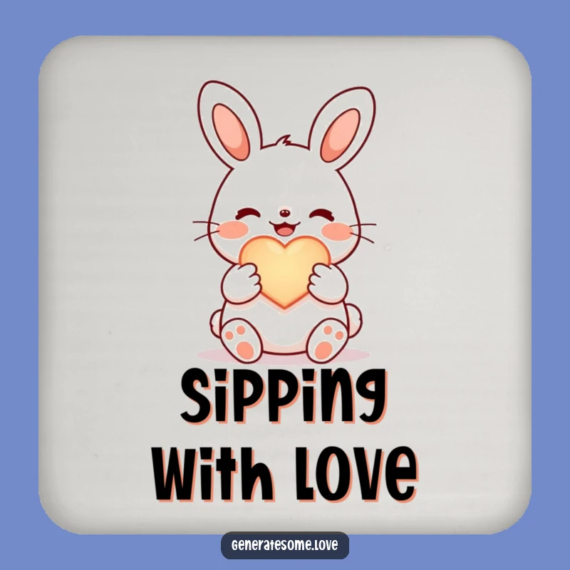 Funny Joyful Bunny Coaster: Protect with Love, Sweet Gift