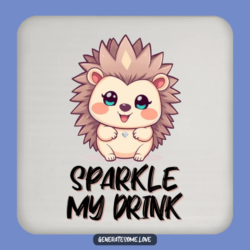 Funny Happy Hedgehog Gem Coaster: Protect Surfaces with Sparkle