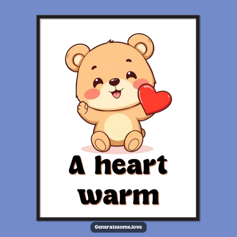 Funny Bear Cub Heart Poster: Cheerful Character Art for Love-Filled Spaces