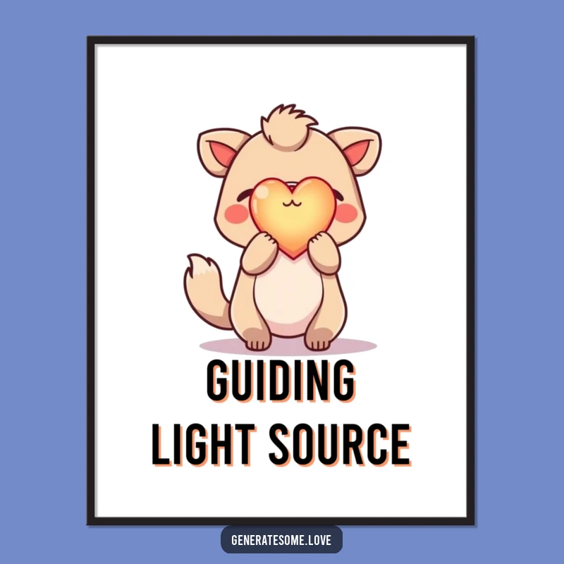 Funny Hopeful Animal Poster: Glowing Heart Art for an Uplifting Space