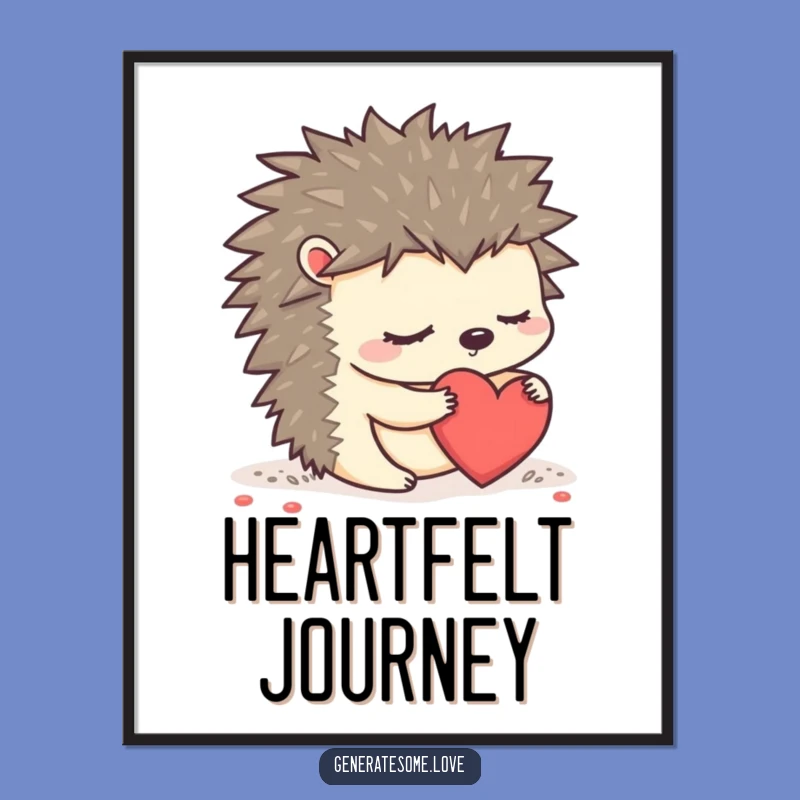 Funny Sleepy Hedgehog Poster - Adorable Heart Rolling Art Print Gift