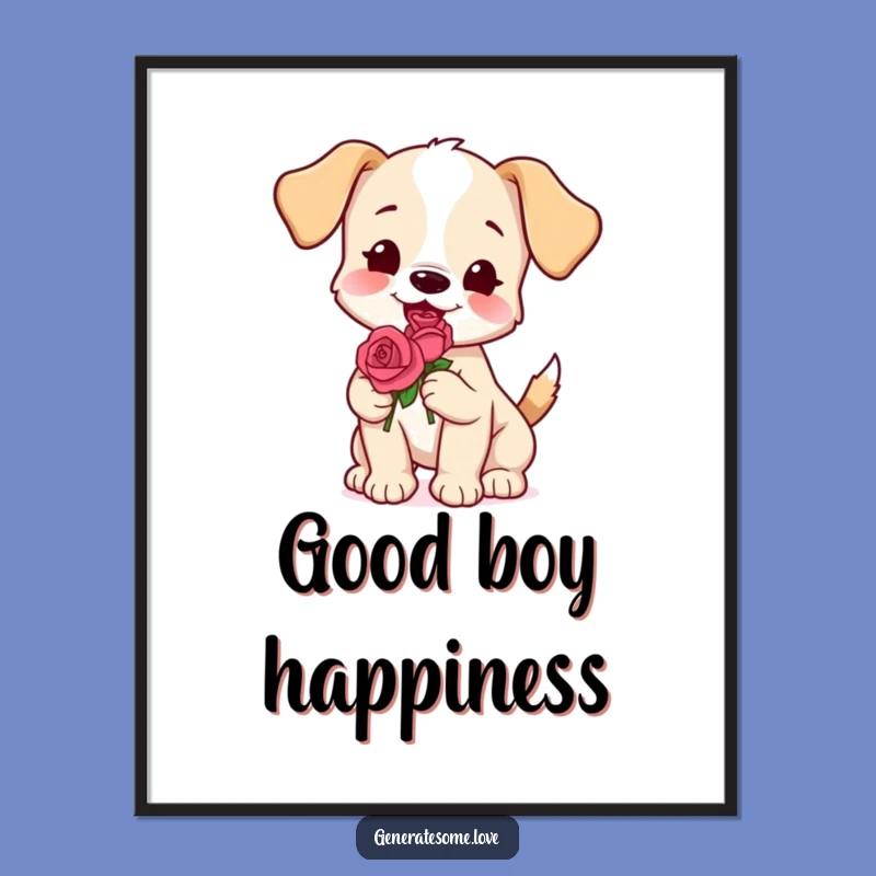 Funny Puppy Rose Poster - Whimsical Dog Lover Wall Art
