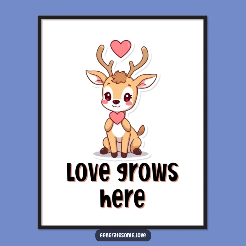 Funny Deer Heart Poster: Antler Love Art, Romantic Wall Decor