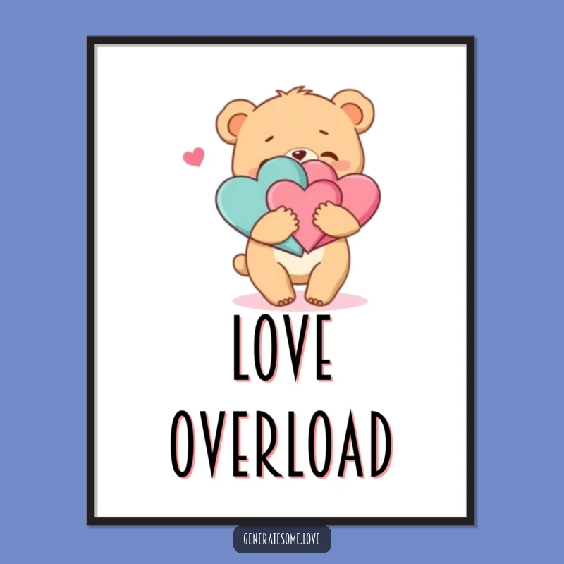 Funny Bear Cub Hearts Poster: Adorable Wall Art, Cherished Funny Gift!