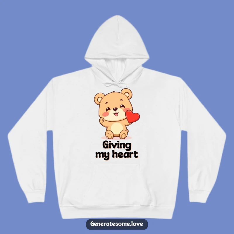 Cozy Funny Bear Cub Heart Hoodie: Warm Affection and Cheerful Character Comfort