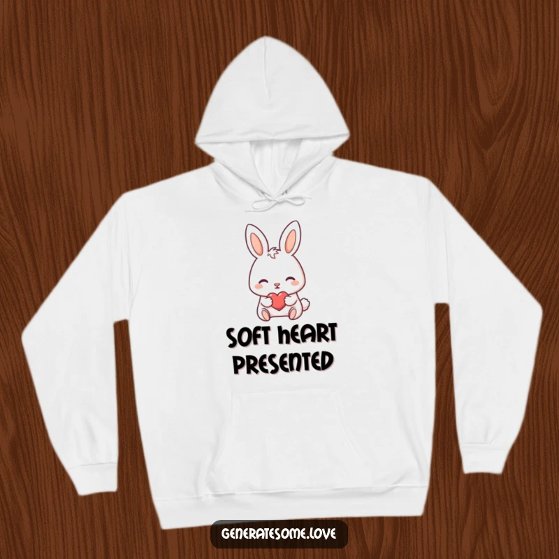 Funny hoodie featuring a darling bunny character nudging a tiny heart forward, perfect for cozy, sweet moments.
