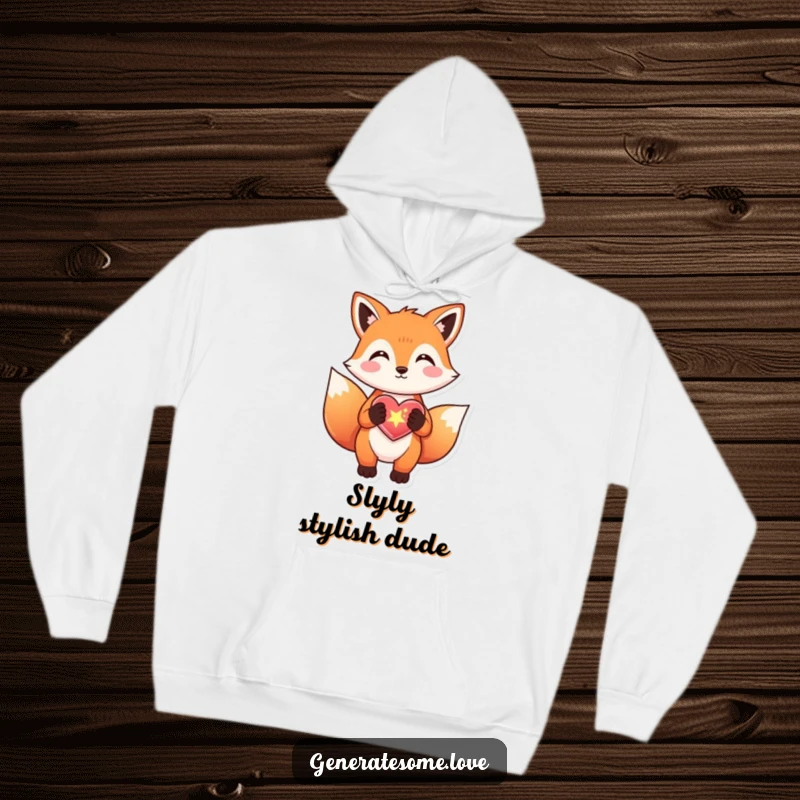 Funny fox hoodie gifting a sparkly heart with delight, perfect for cozy, magical moments, excellent gift idea.