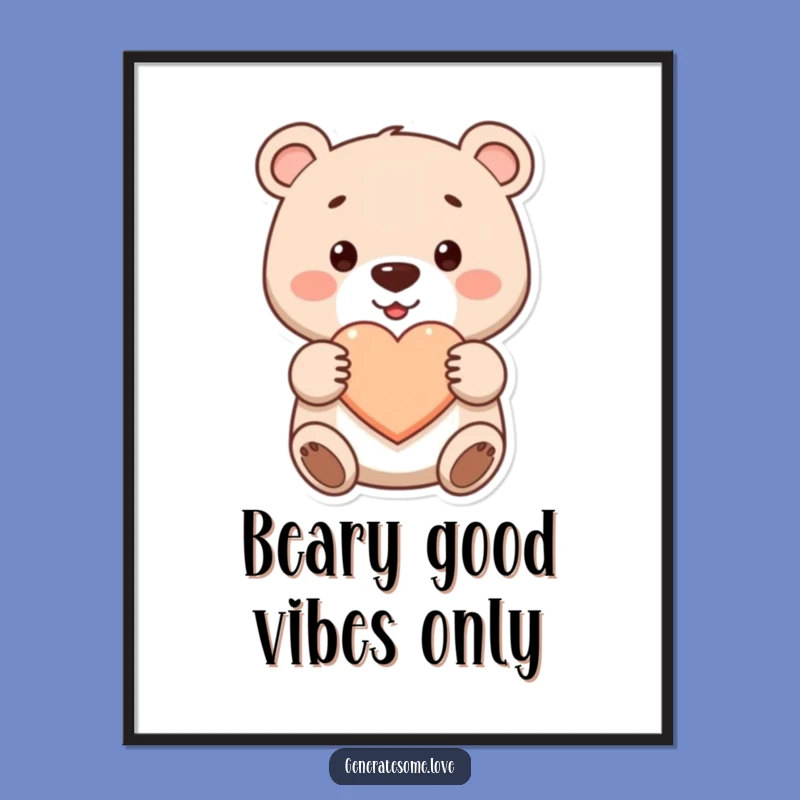Free Printable Wall Art: Humorous Bear Hugging Heart, Funny Downloadable Decor Gift