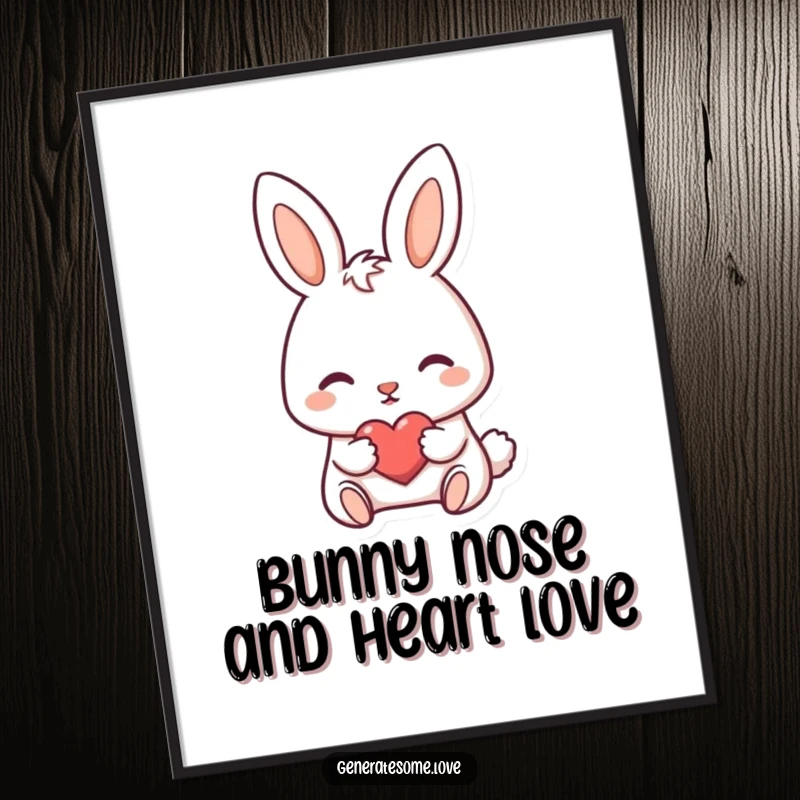 Funny Free Printable Wall Art: A darling bunny character gently nudging a small, delicate heart forward with its nose.