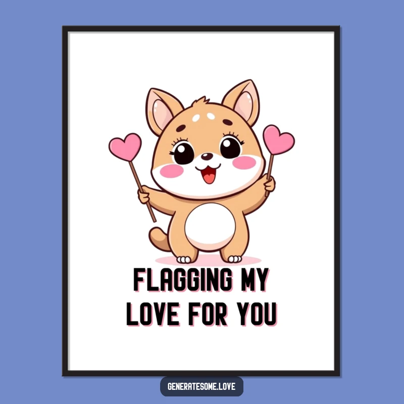 Funny Free Printable Wall Art: Animal Waving Heart Flag Adorable Downloadable Decor Gift