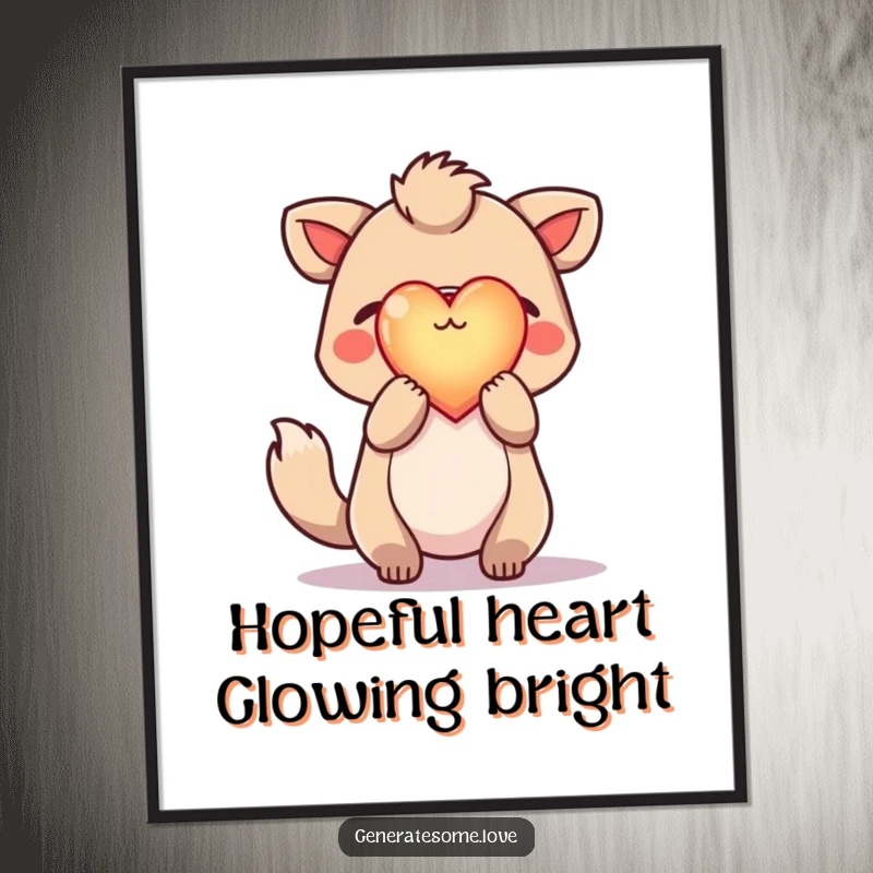 Funny Free Printable Wall Art: Hopeful animal holding a bright, glowing heart aloft, radiating positivity.