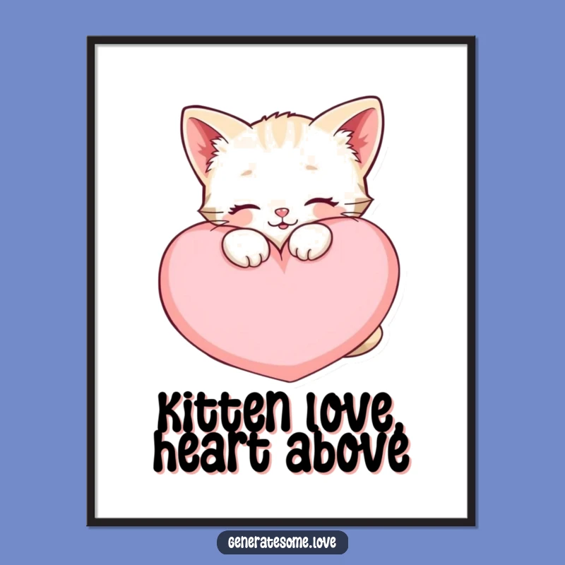 Free Printable Wall Art: Kitten with Heart Cushion, Cozy & Funny Downloadable Decor