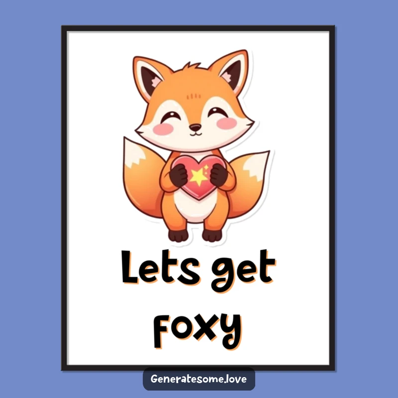 Free Printable Wall Art: Fox with Sparkly Heart, Funny Downloadable Decor Gift