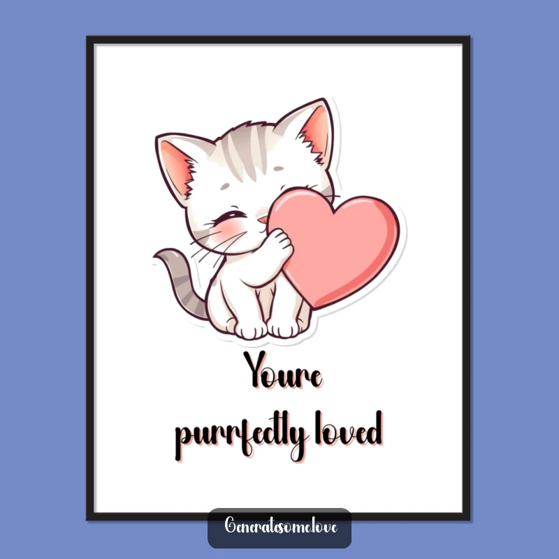 Free Printable Wall Art: Adorable Kitten & Heart, Funny Downloadable Decor Gift