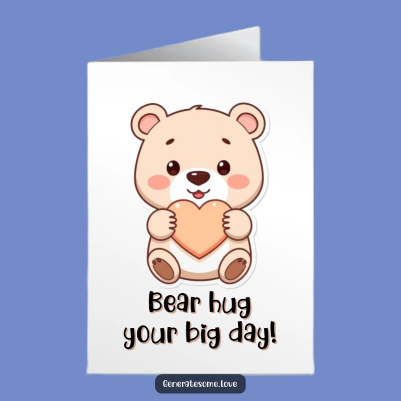 Free Printable Birthday Card: Funny Bear Hugging Heart, Perfect DIY Downloadable Gift