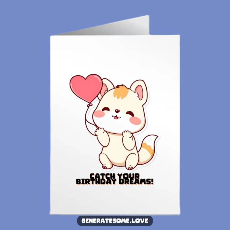Playful Free Printable Birthday Card: Animal Catches Floating Birthday Heart