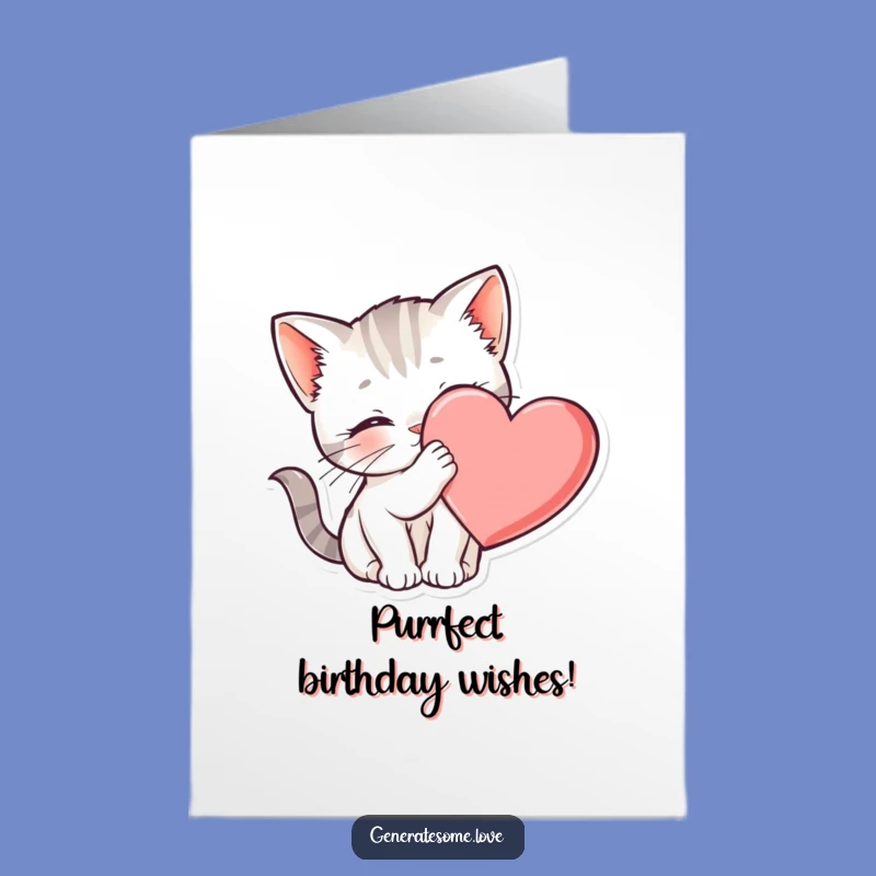 Free Printable Birthday Card: Cute Kitten & Heart, Perfect Downloadable Gift