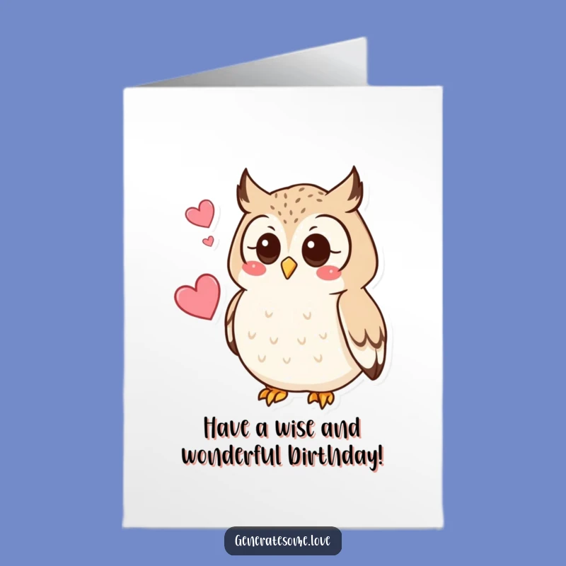 Free Printable Birthday Card: Wise Owl with Heart, Unique Downloadable Gift for a Special Day