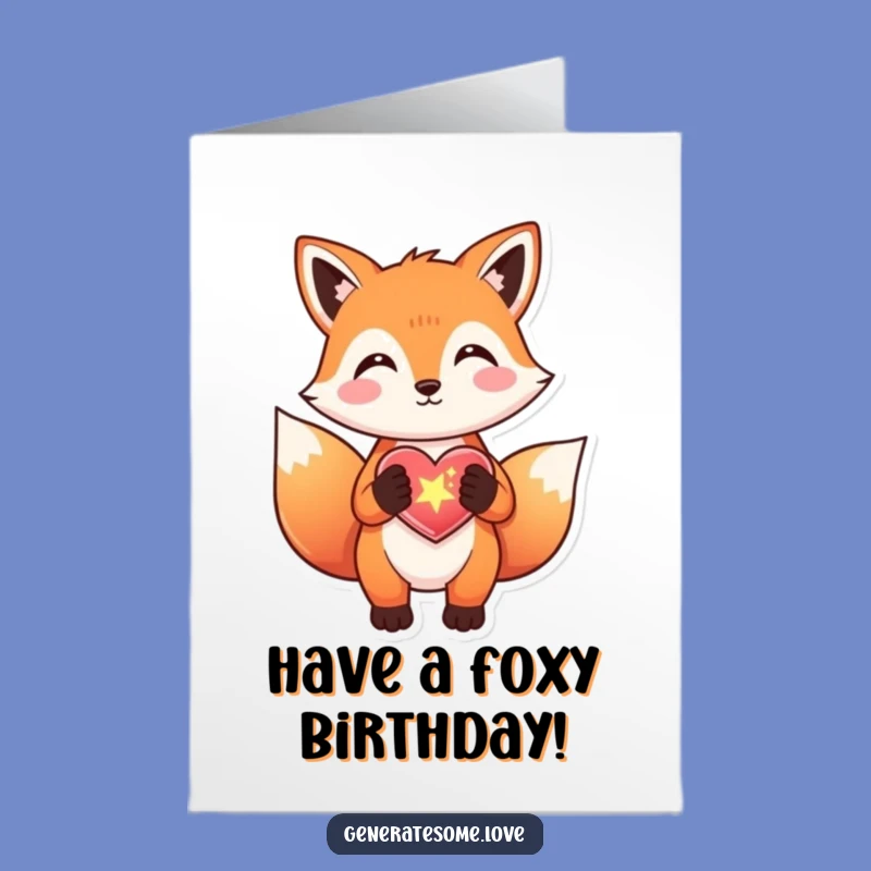 Free Printable Birthday Card: Fox with Sparkly Heart, Perfect Downloadable Gift