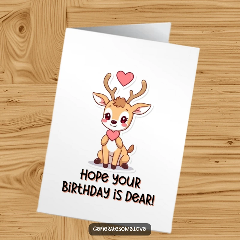 Free Printable Birthday Card: A gentle deer gracefully offering a heart with its antlers, conveying birthday love.