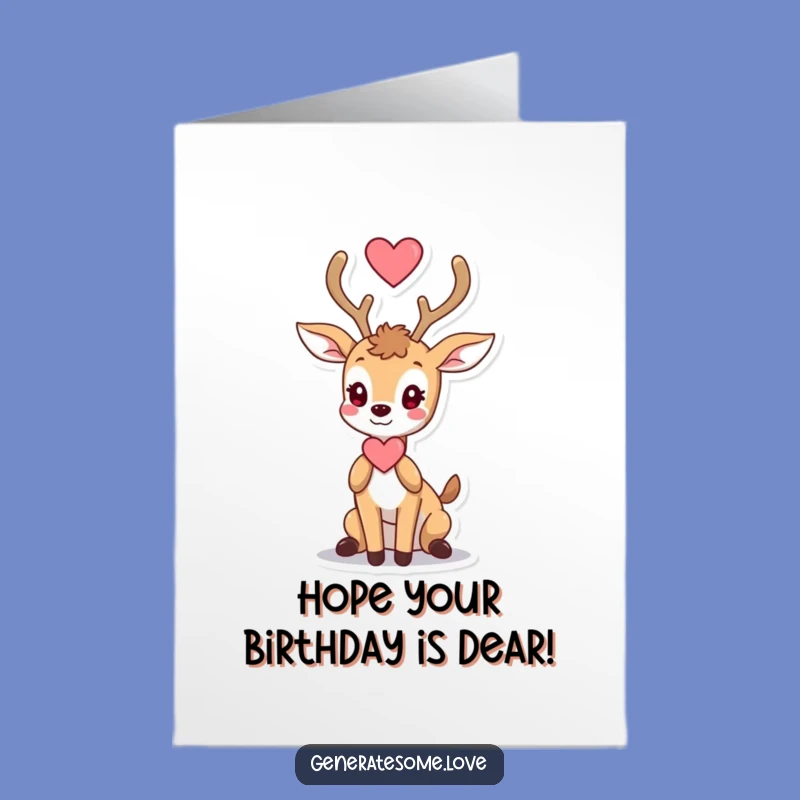 Free Printable Birthday Card: Deer with Heart, Sweet Downloadable Gift for a Special Day
