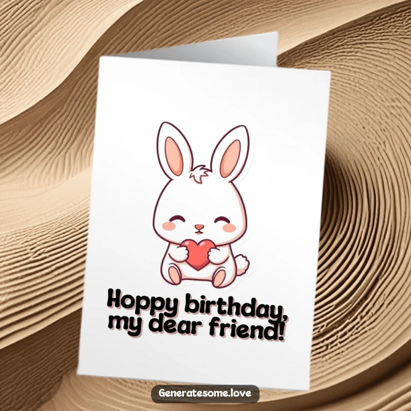 Funny Free Printable Birthday Card: A darling bunny nudging a tiny heart forward with its adorable nose.
