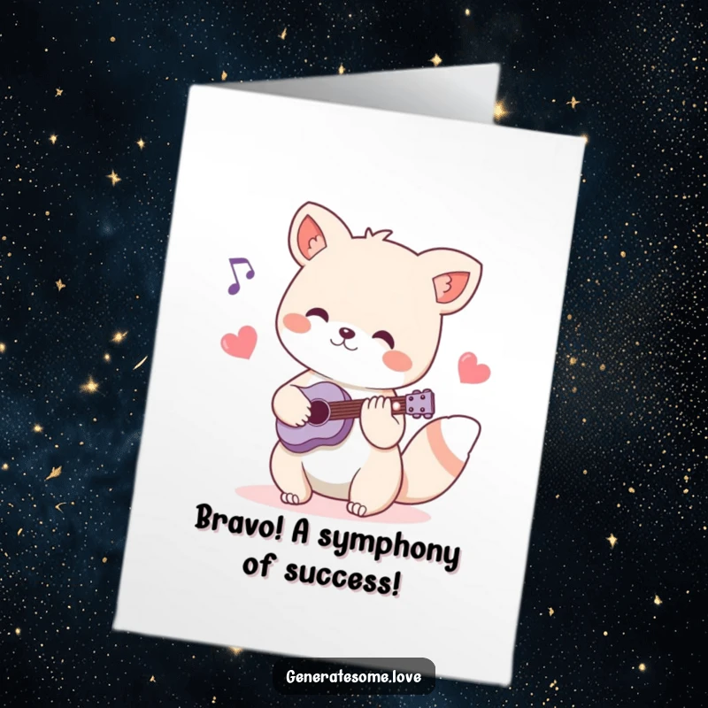 Funny Free Printable Congrats Card: Charming animal serenading with heart-shaped musical notes, celebrating success.