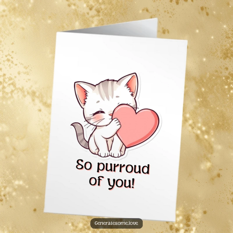 Funny Free Printable Congrats Card: A cute kitten affectionately snuggling against a heart to convey congratulations.