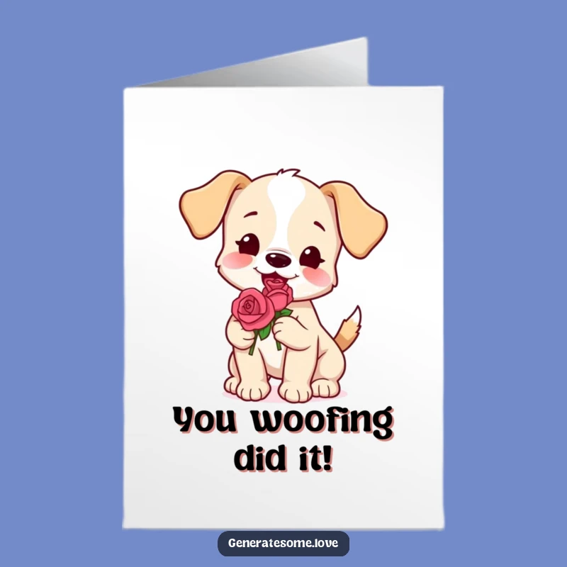 Free Printable Congrats Card: Puppy with Rose, Ideal Funny Downloadable Gift