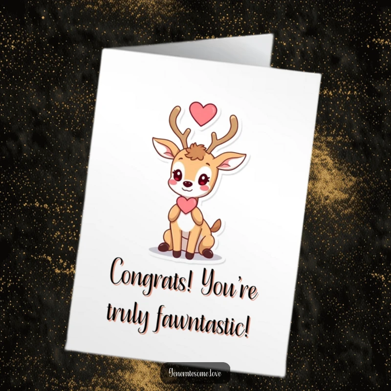 Free Printable Congratulations Card: A graceful deer presents a heart with its antlers, celebrating a wonderful achievement.