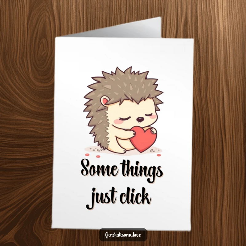Funny Free Printable Congratulations Card: Sleepy hedgehog rolling a heart, symbolizing sweet success, ideal funny downloadable gift.
