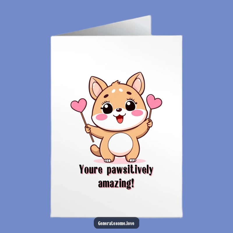Free Printable Congrats Card: Adorable Animal Waving Heart Flag Funny Downloadable Gift